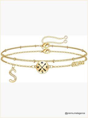 14K Gold Plated Compass Bracelet Class of 2026 Graduation Gift